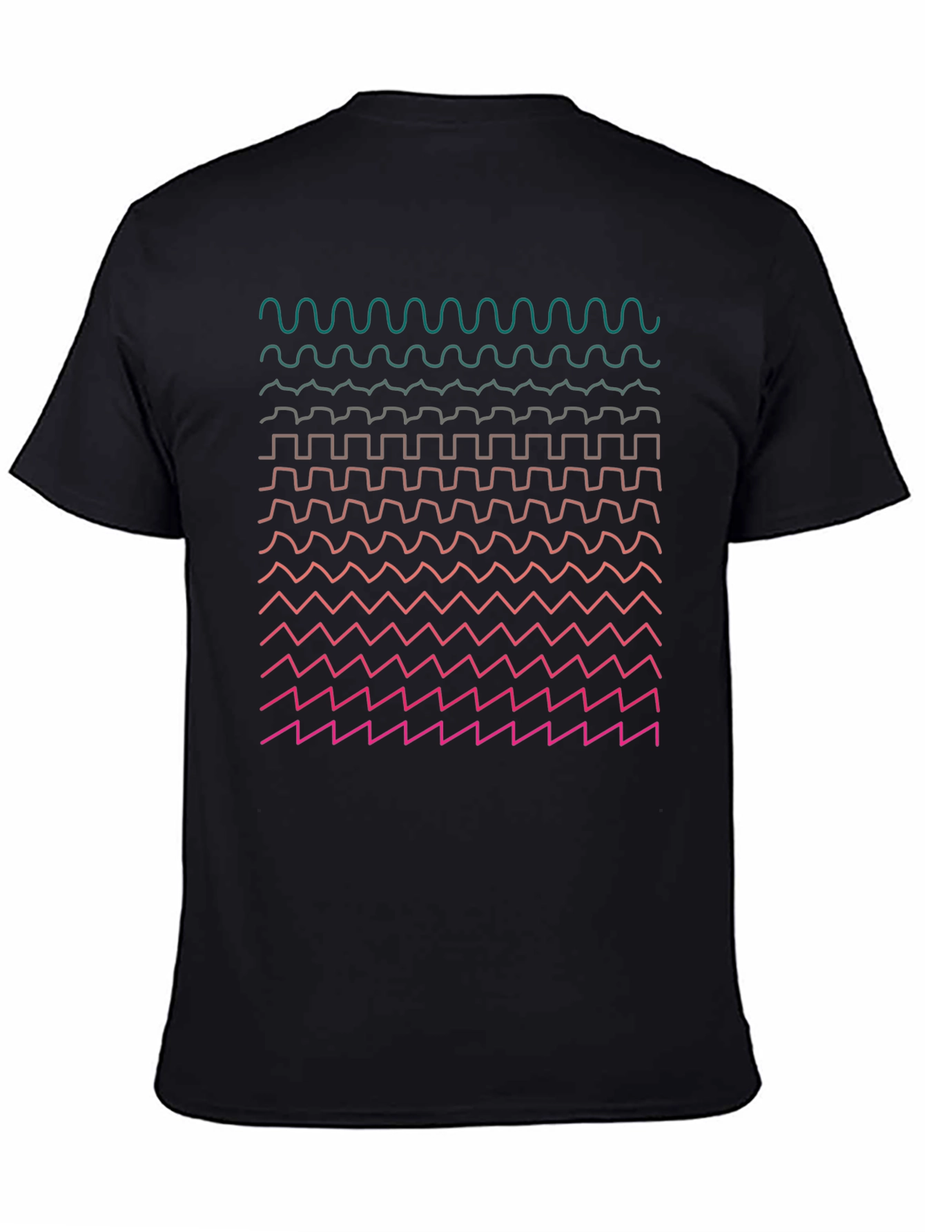 Geometric Waveform Print Black T-Shirt