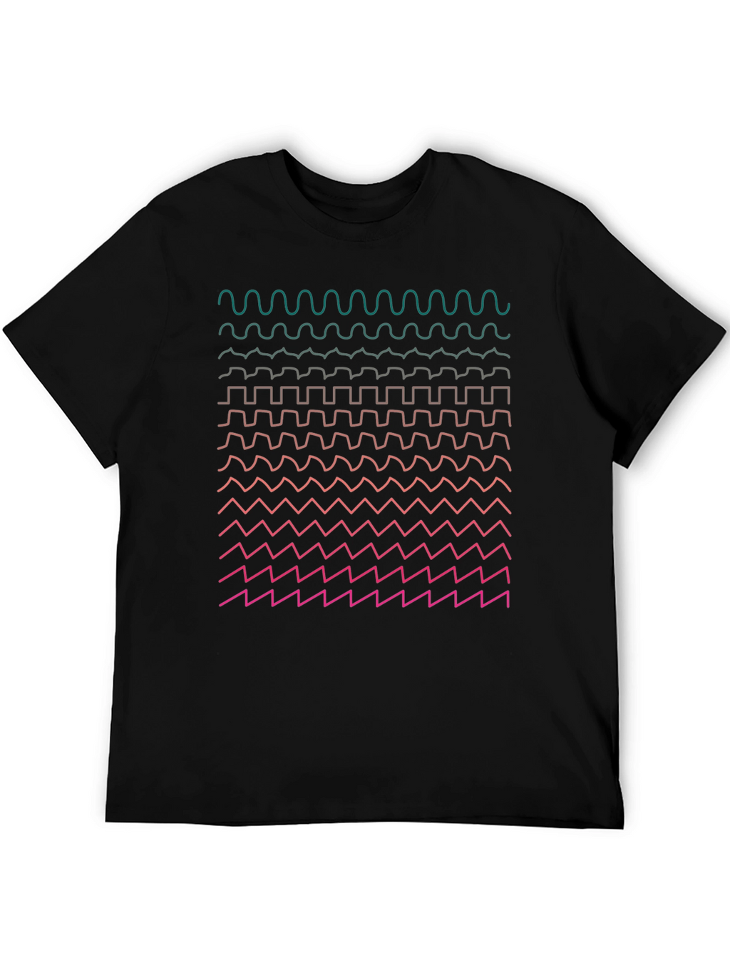Geometric Waveform Print Black T-Shirt