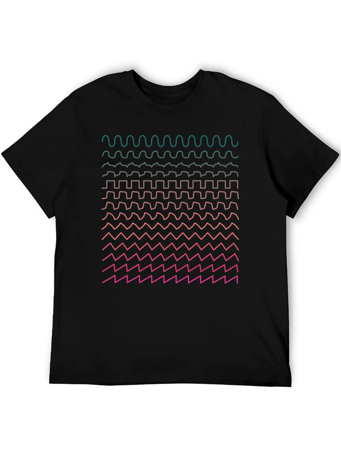 Geometric Waveform Print Black T-Shirt