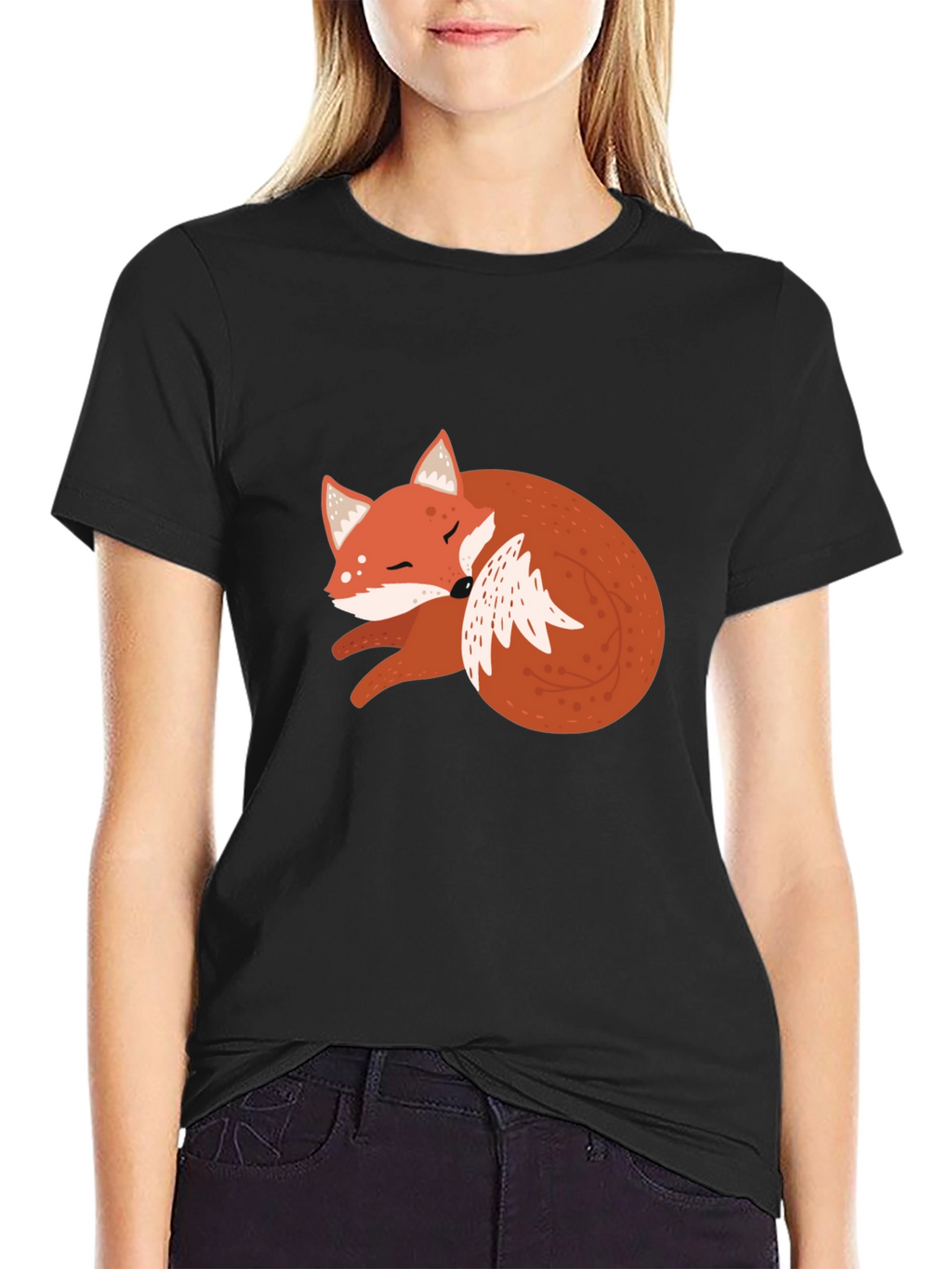 Cute Fox Graphic Tee - Soft Black Cotton T-Shirt