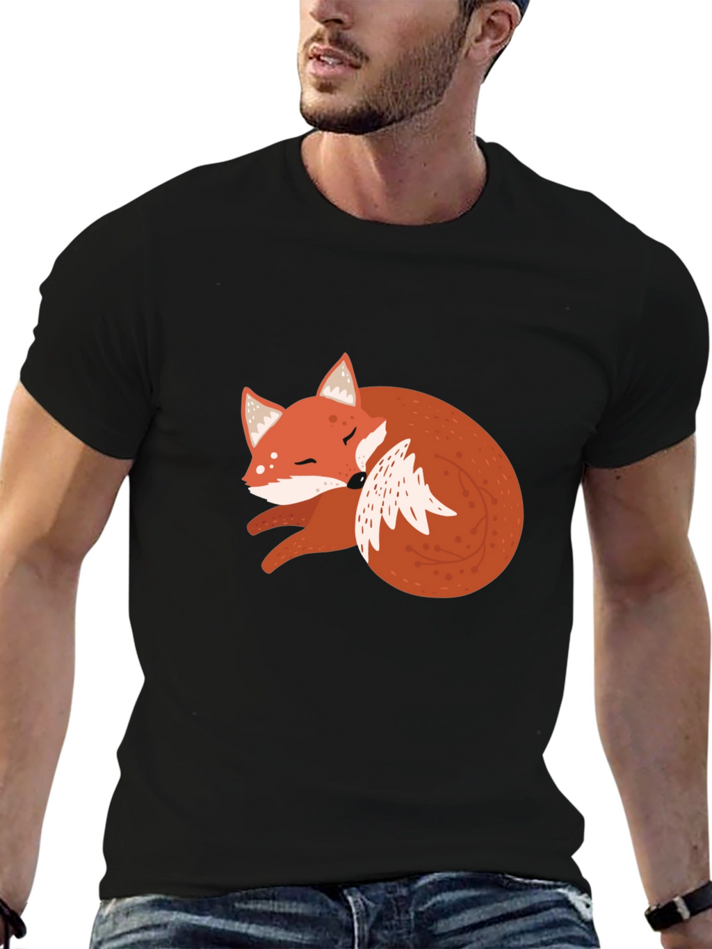 Cute Fox Graphic Tee - Soft Black Cotton T-Shirt