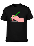 Hand with Pencil Graphic T-Shirt