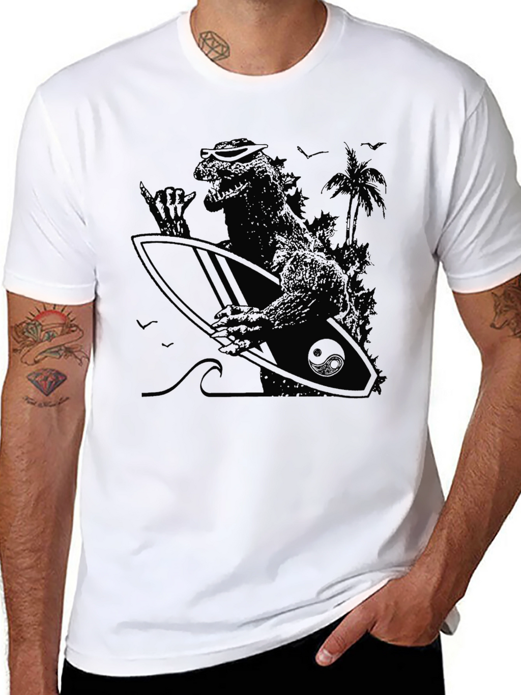 Surfing Godzilla T-Shirt - Black