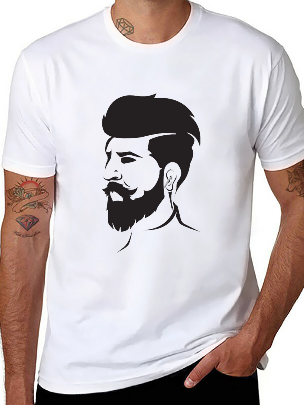 Mens Graphic Tee - Bearded Man Silhouette Modern Style