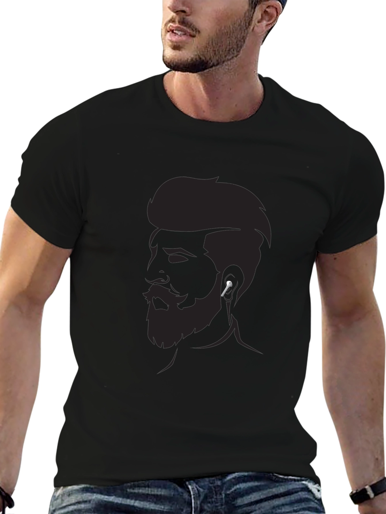 Mens Graphic Tee - Bearded Man Silhouette Modern Style