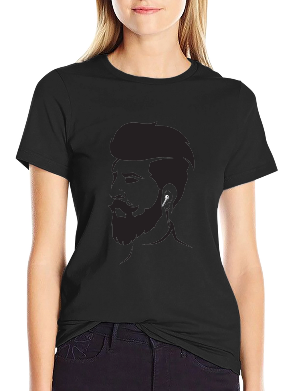 Mens Graphic Tee - Bearded Man Silhouette Modern Style