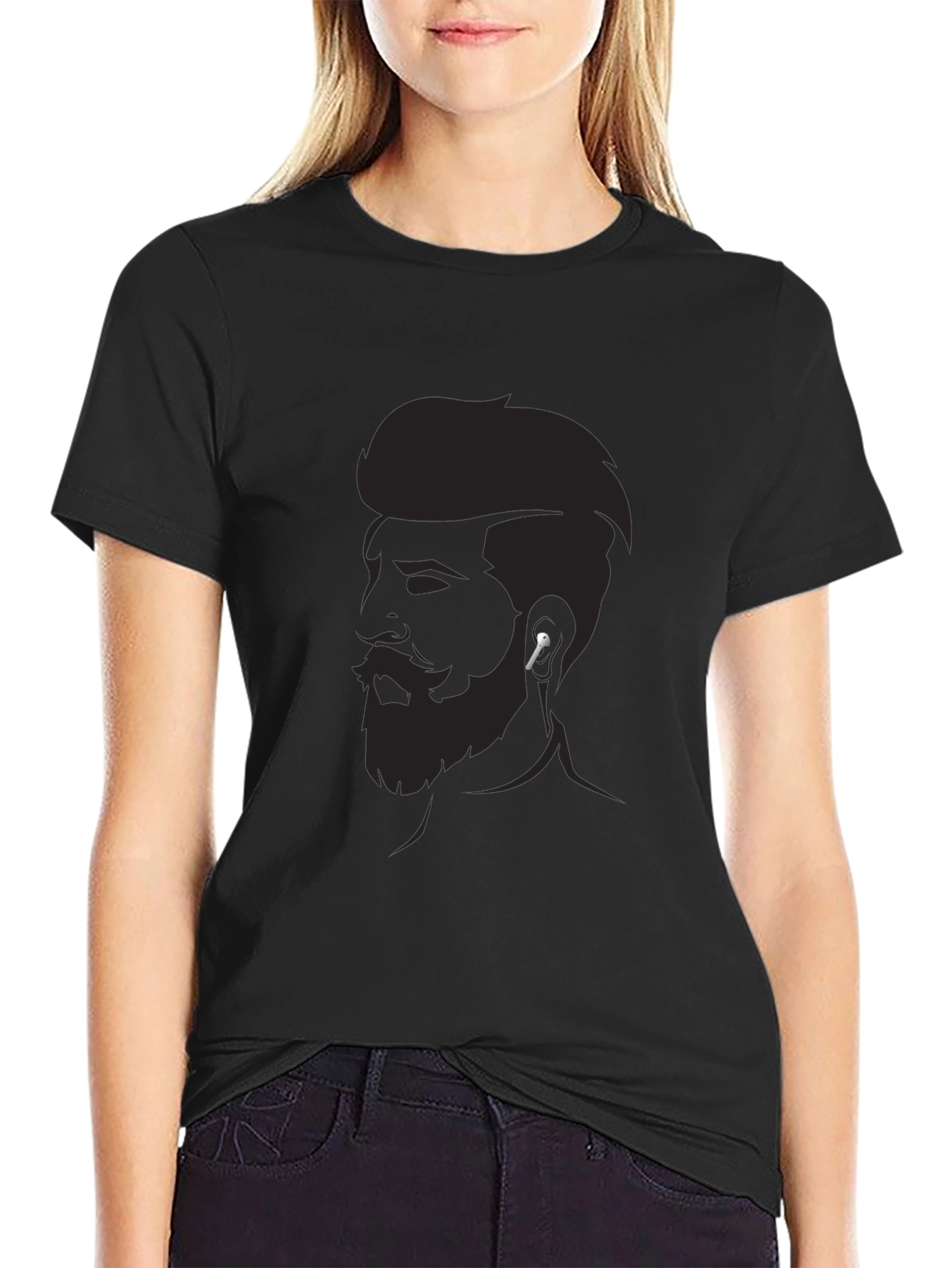 Mens Graphic Tee - Bearded Man Silhouette Modern Style