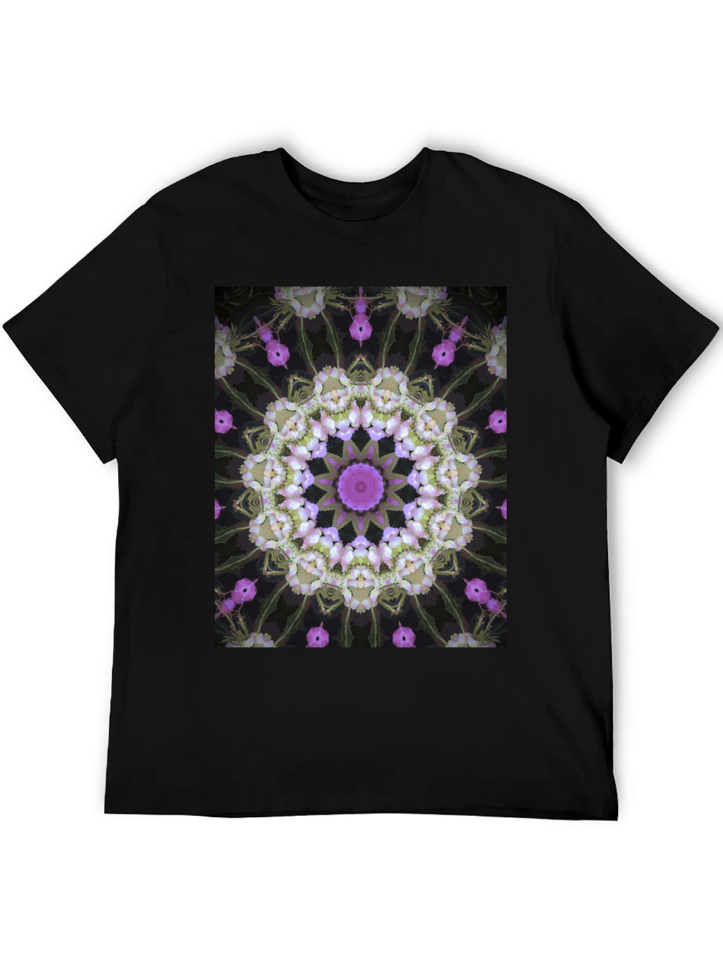 Floral Kaleidoscope Print Black T-Shirt