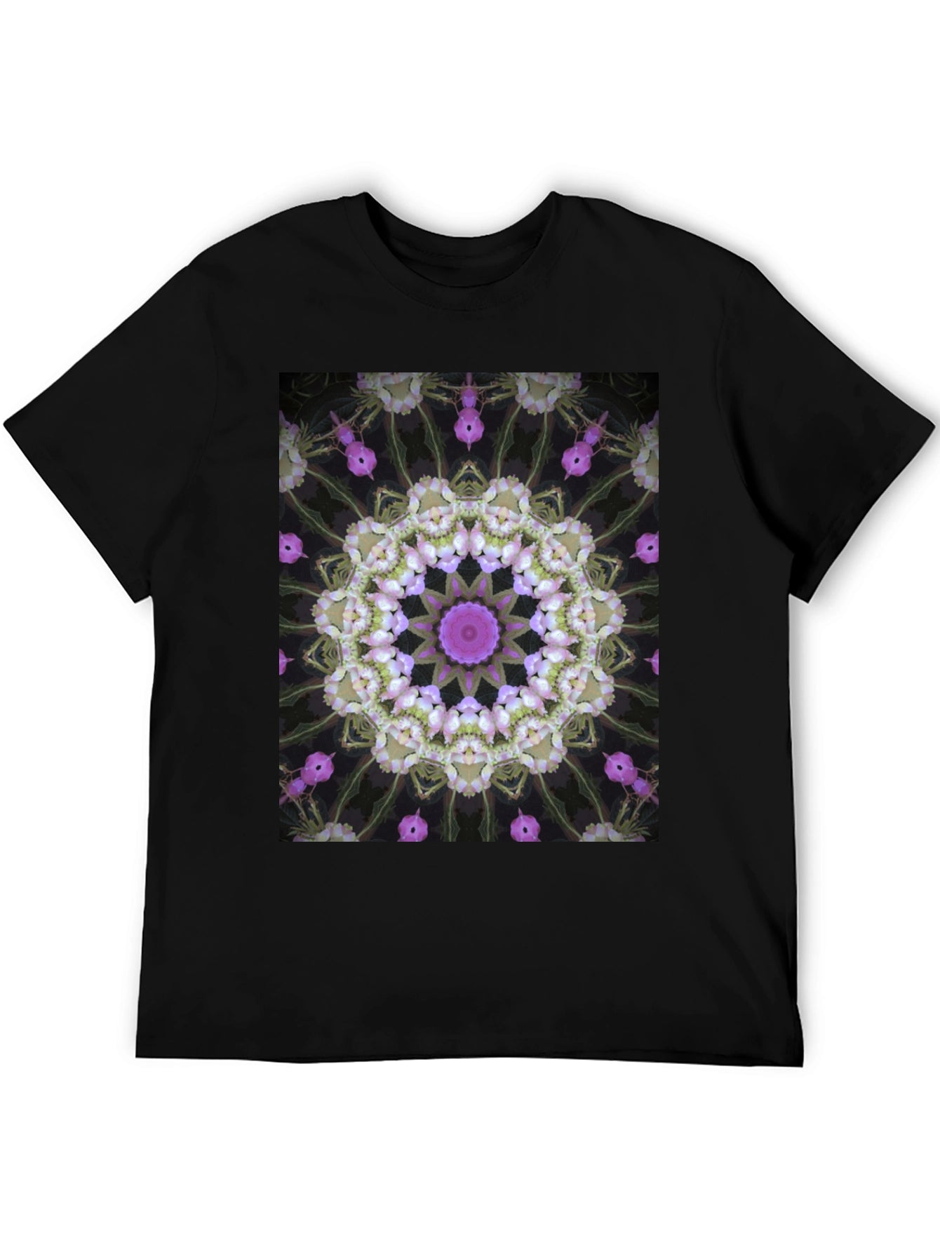 Floral Kaleidoscope Print Black T-Shirt