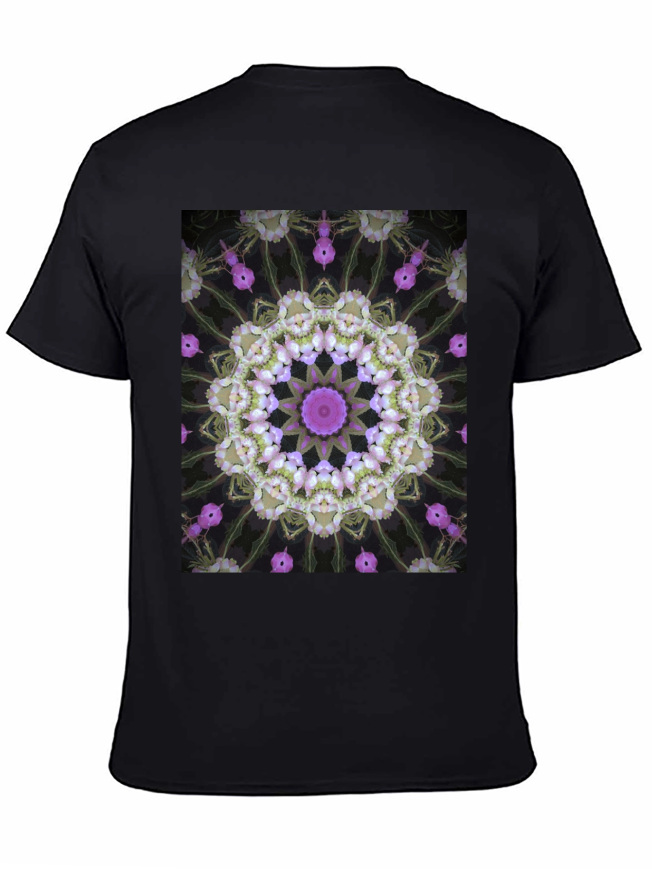 Floral Kaleidoscope Print Black T-Shirt