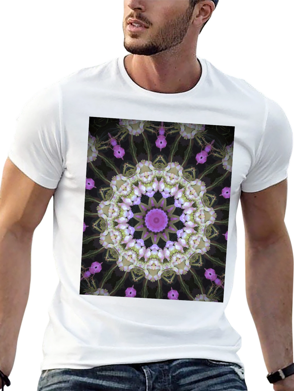 Floral Kaleidoscope Print Black T-Shirt