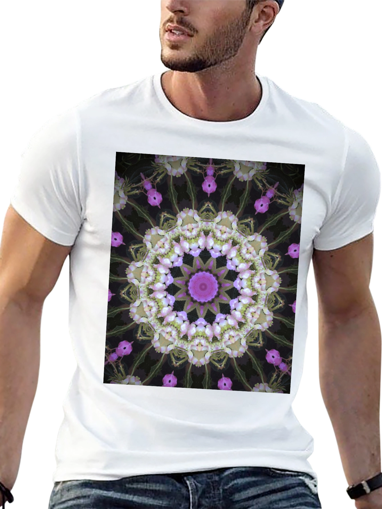 Floral Kaleidoscope Print Black T-Shirt