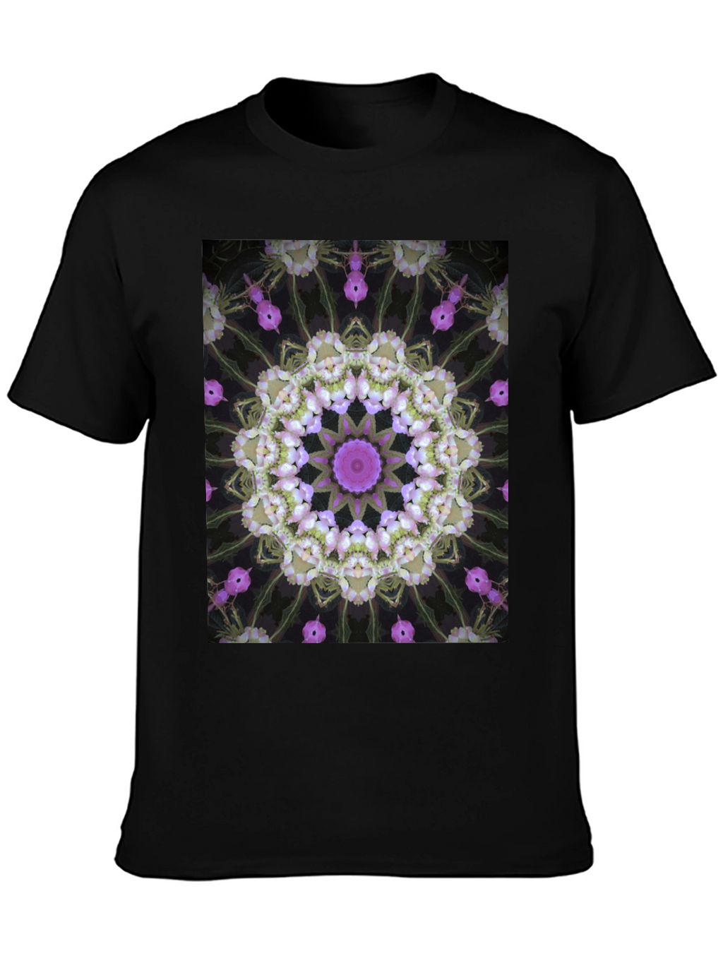 Floral Kaleidoscope Print Black T-Shirt