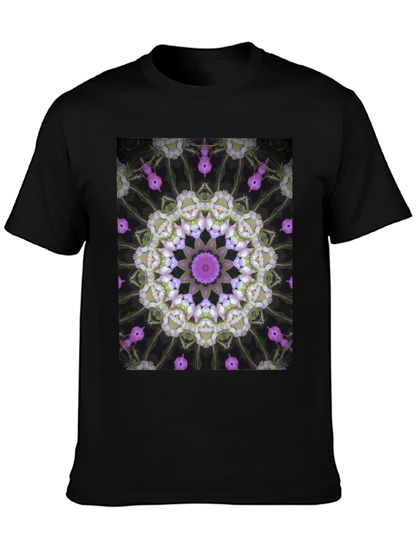 Floral Kaleidoscope Print Black T-Shirt