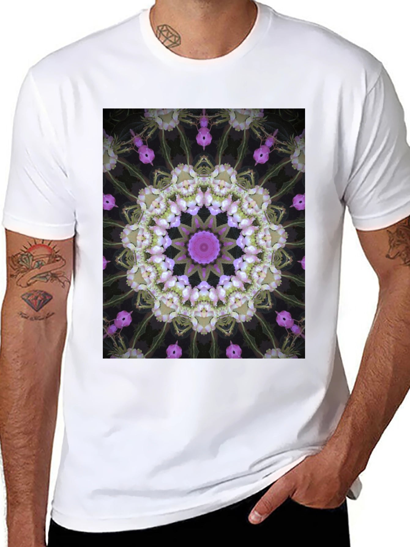 Floral Kaleidoscope Print Black T-Shirt