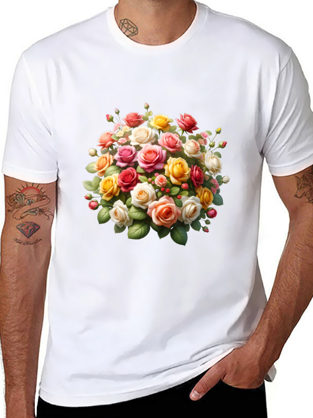 Floral Roses Graphic Black T-Shirt