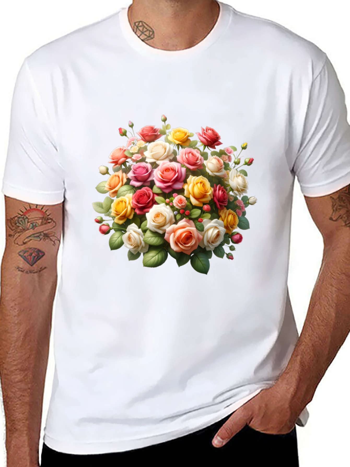 Floral Roses Graphic Black T-Shirt