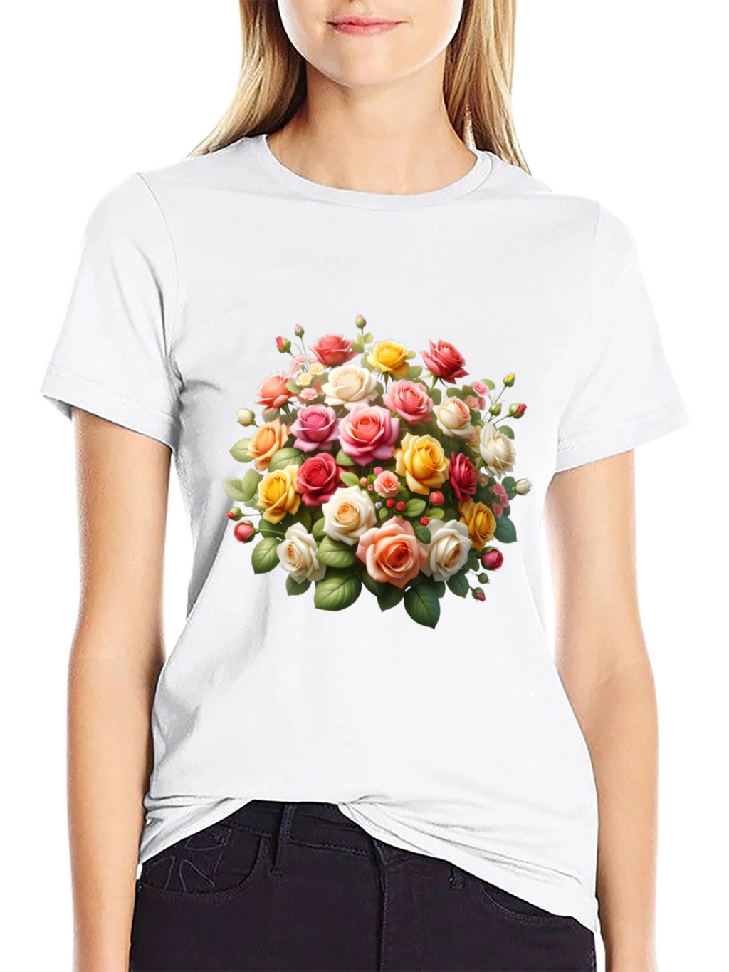 Floral Roses Graphic Black T-Shirt