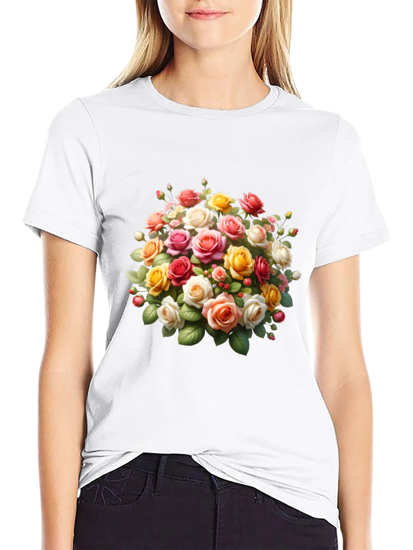 Floral Roses Graphic Black T-Shirt