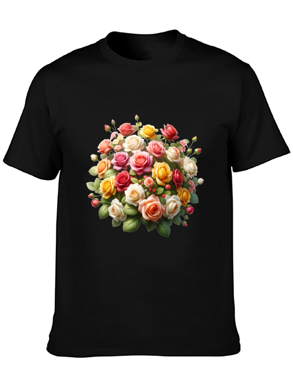 Floral Roses Graphic Black T-Shirt