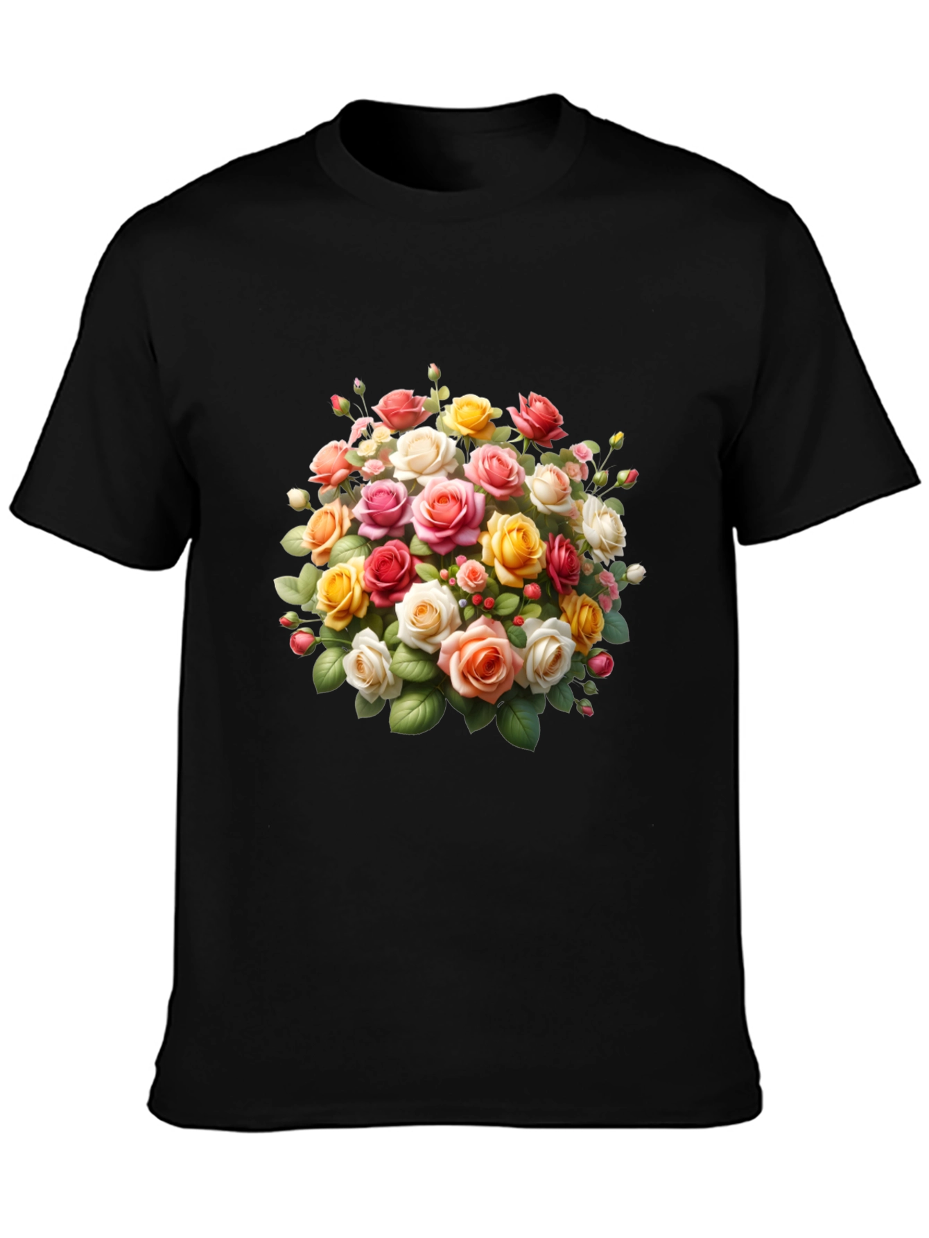 Floral Roses Graphic Black T-Shirt