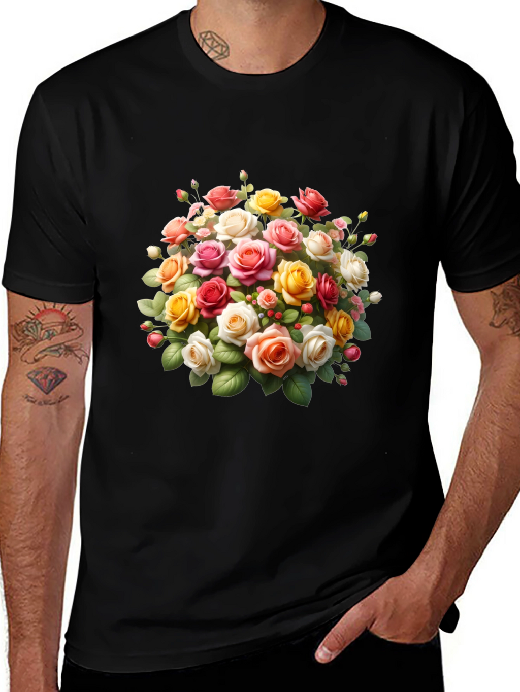 Floral Roses Graphic Black T-Shirt