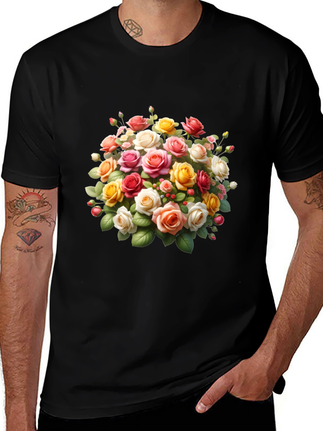 Floral Roses Graphic Black T-Shirt