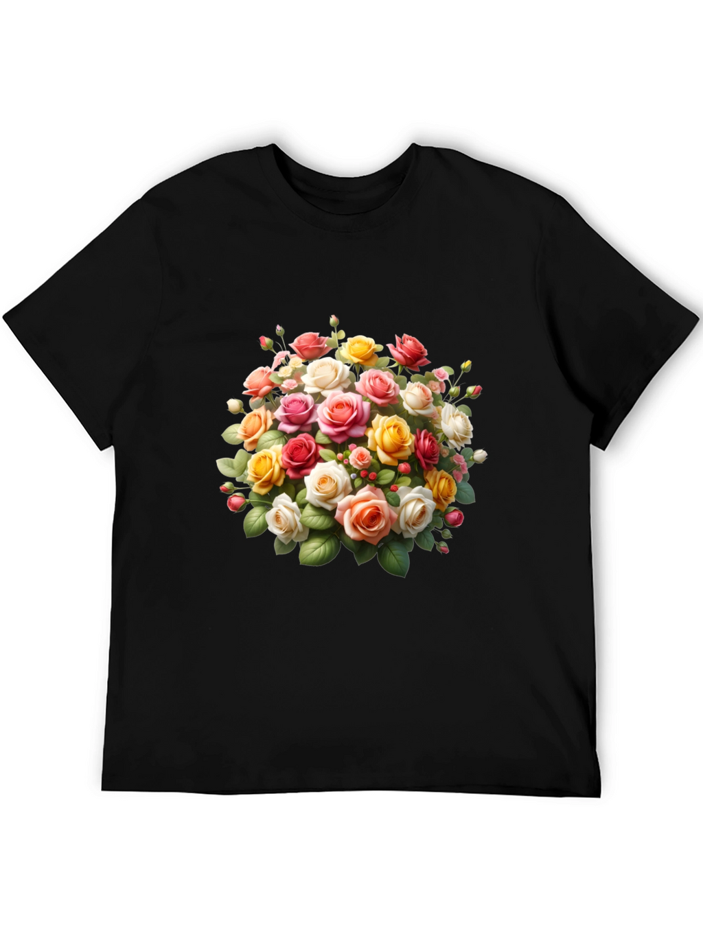 Floral Roses Graphic Black T-Shirt