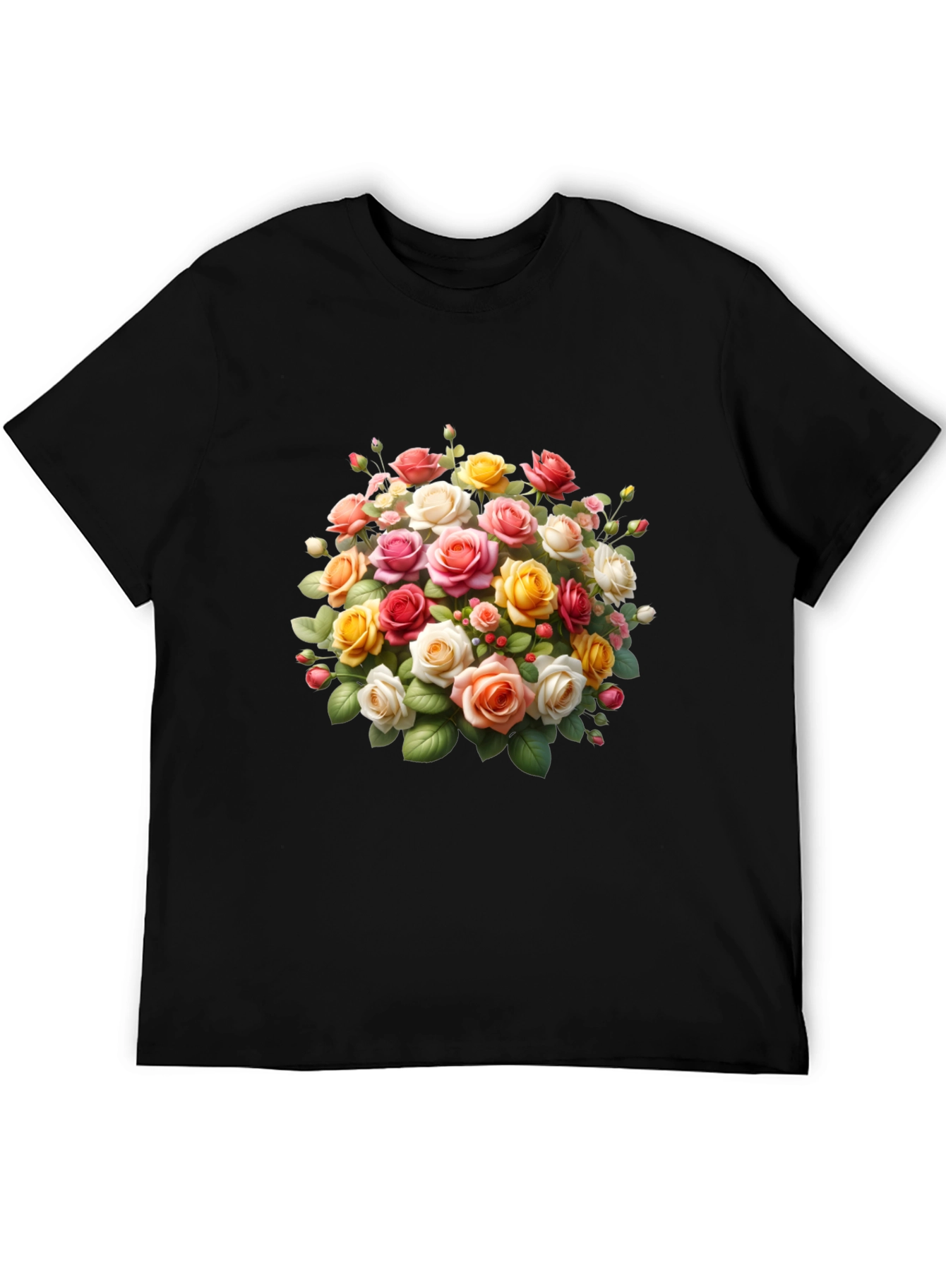 Floral Roses Graphic Black T-Shirt