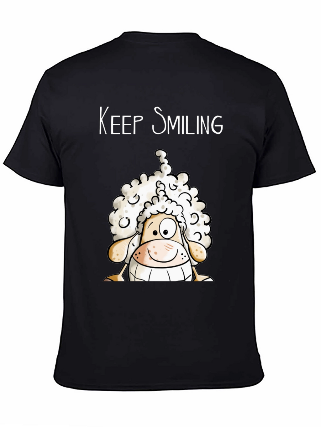 Keep Smiling Sheep T-Shirt - Black Cotton Tee