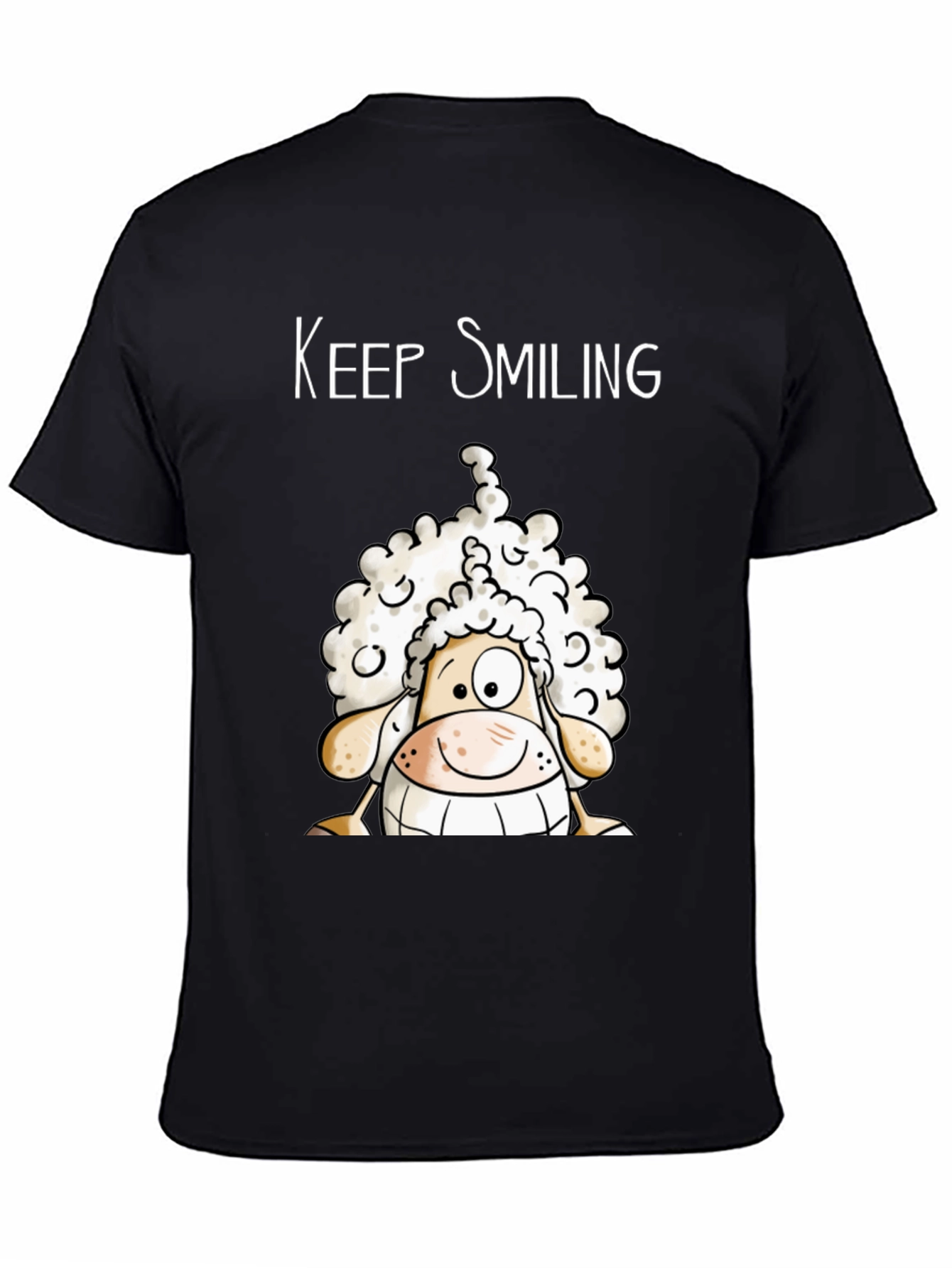 Keep Smiling Sheep T-Shirt - Black Cotton Tee