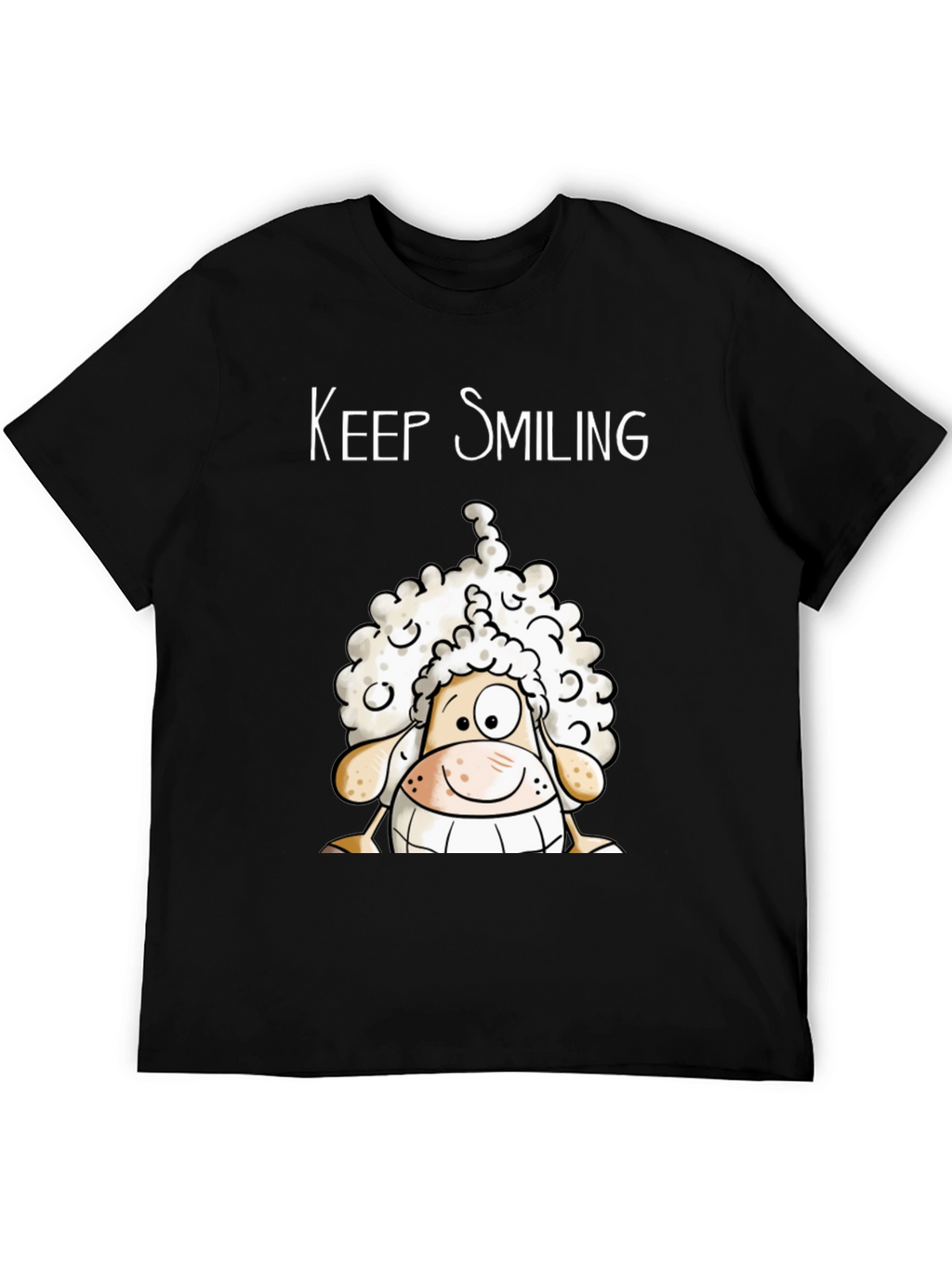 Keep Smiling Sheep T-Shirt - Black Cotton Tee