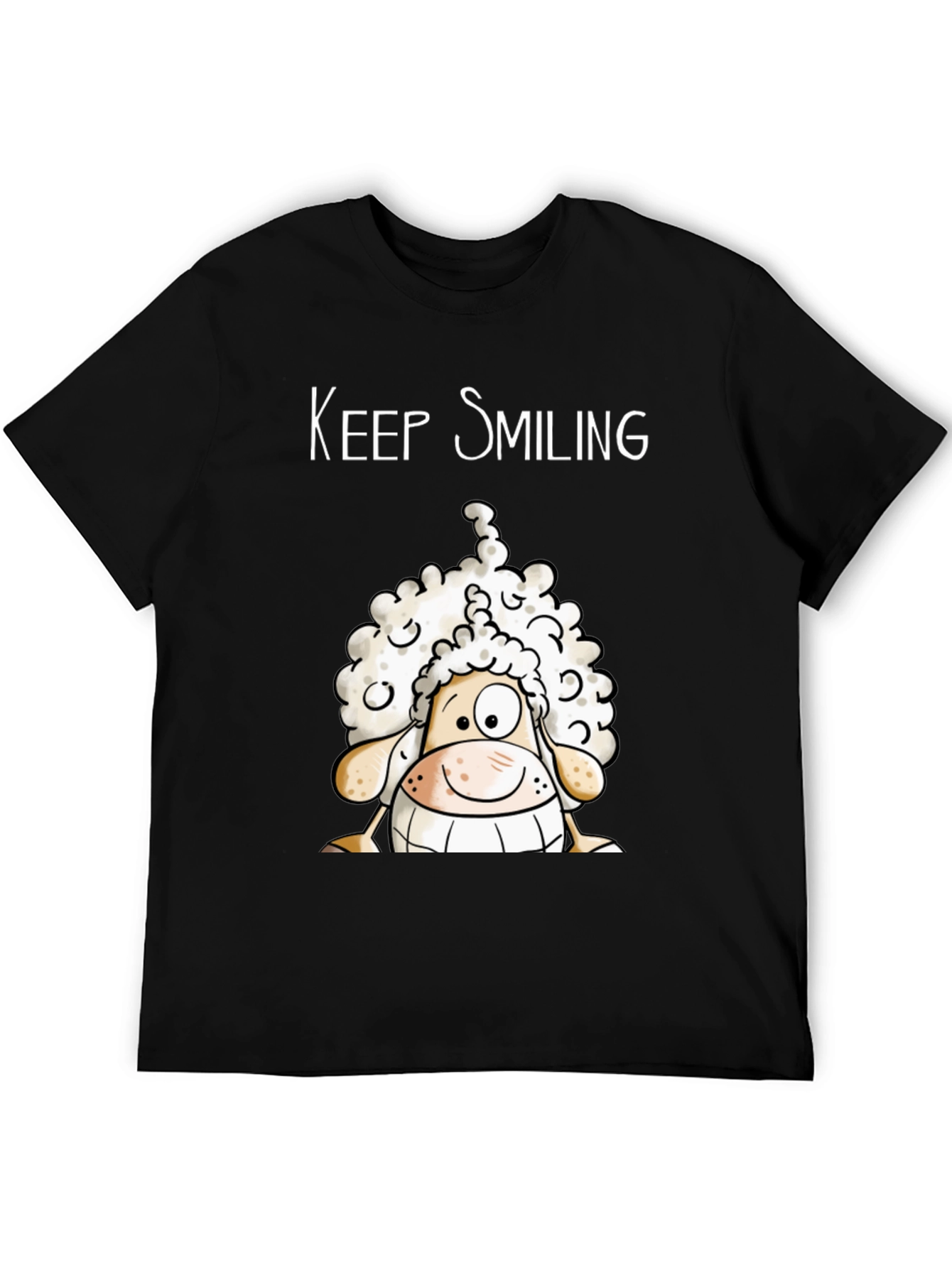 Keep Smiling Sheep T-Shirt - Black Cotton Tee