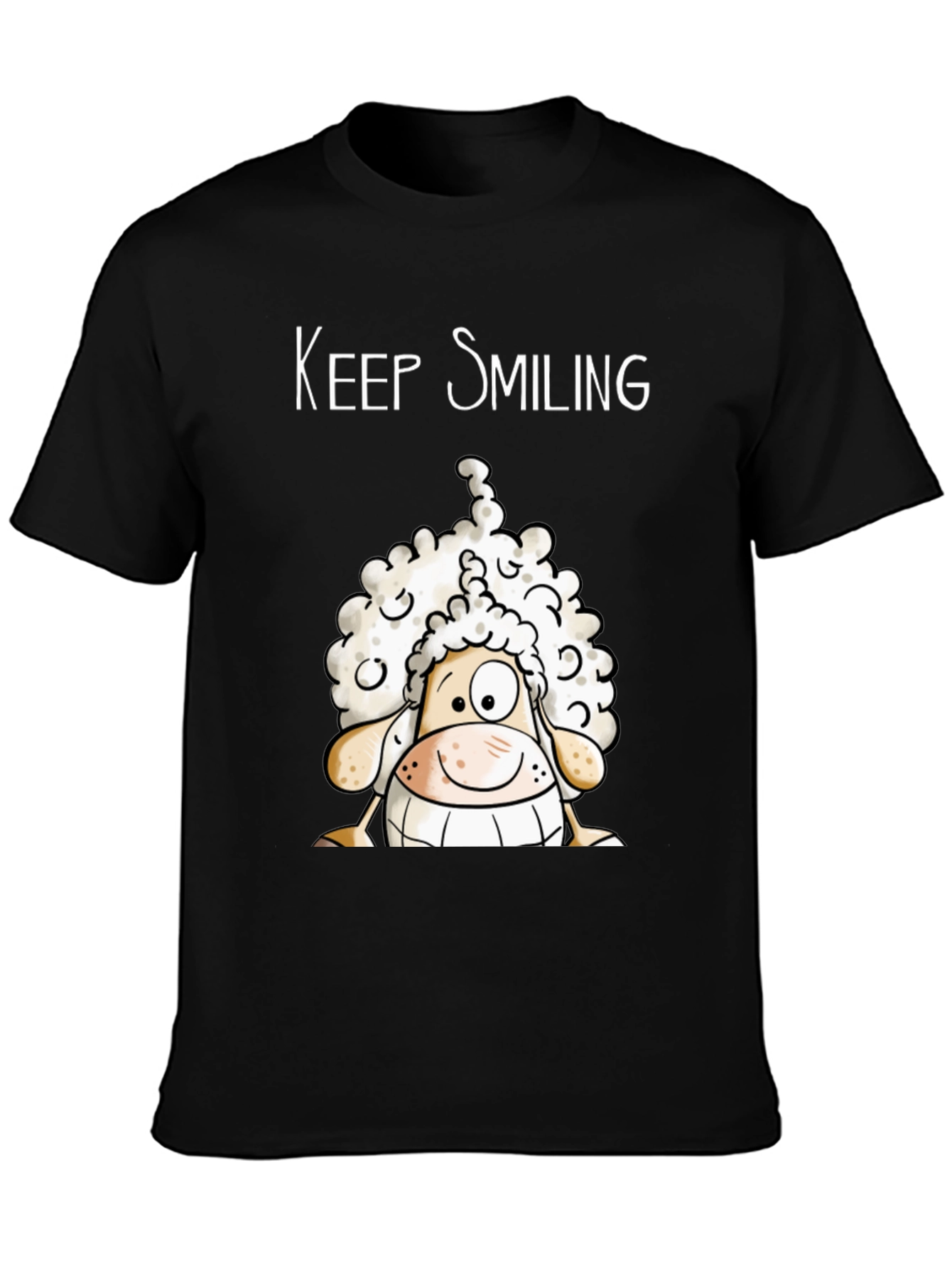 Keep Smiling Sheep T-Shirt - Black Cotton Tee