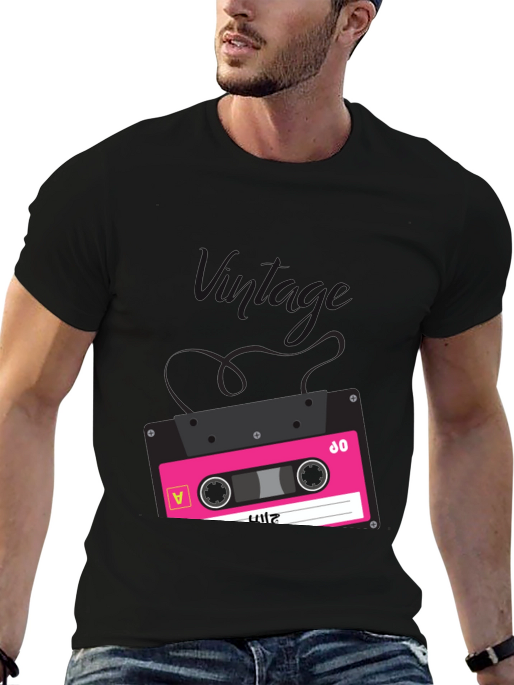 Retro Cassette Tape Graphic T-Shirt - Black