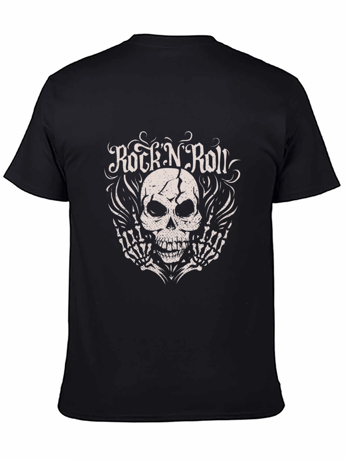 Rock N Roll Skull Graphic Tee - Mens Black T-Shirt