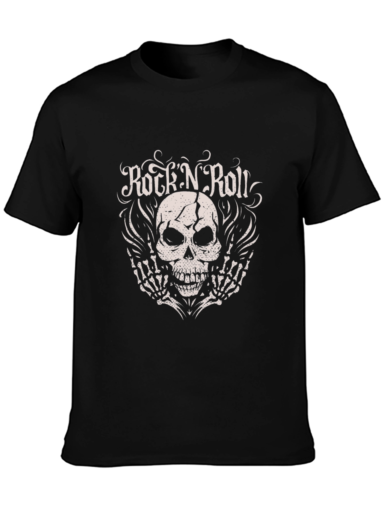 Rock N Roll Skull Graphic Tee - Mens Black T-Shirt