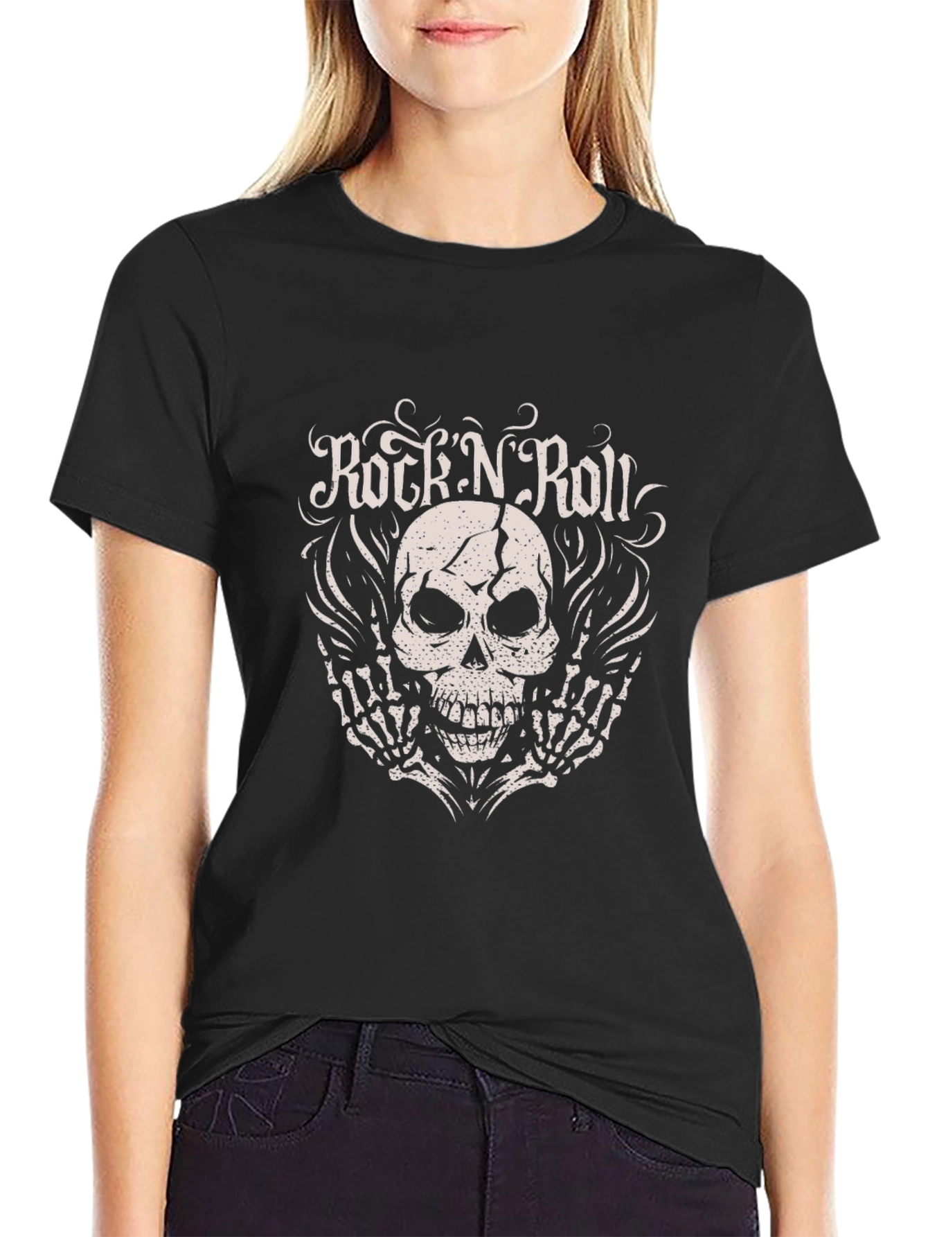 Rock N Roll Skull Graphic Tee - Mens Black T-Shirt