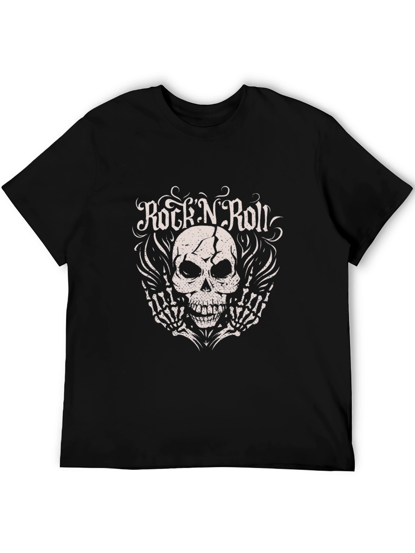 Rock N Roll Skull Graphic Tee - Mens Black T-Shirt