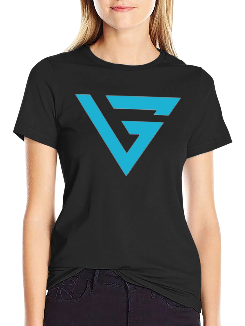 Modern Graphic Tee - Blue Logo on Black