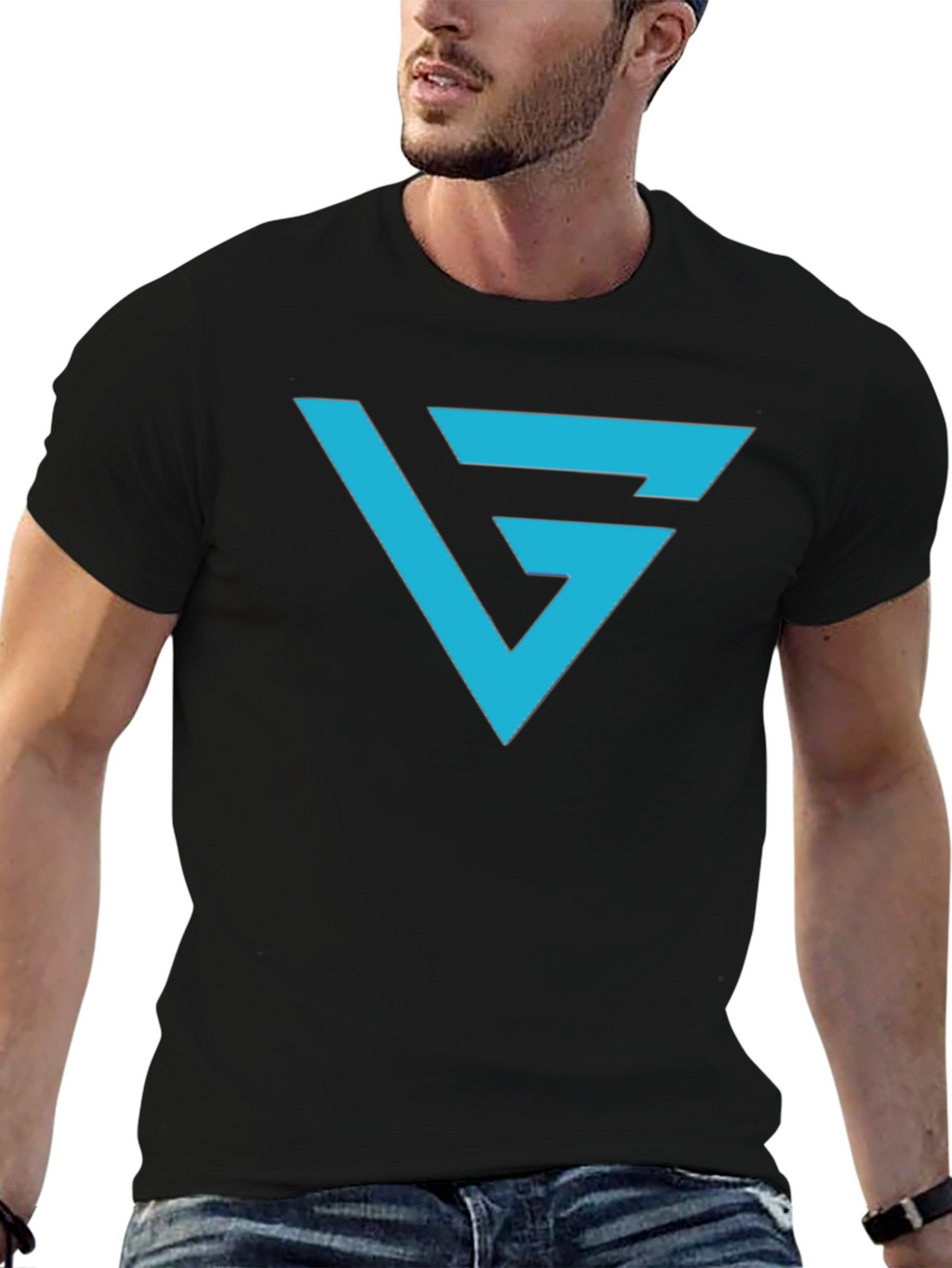 Modern Graphic Tee - Blue Logo on Black