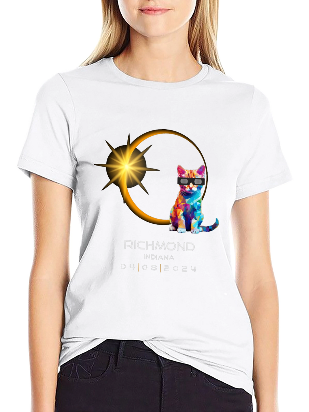 Richmond Indiana 2024 Total Solar Eclipse Cat T-Shirt