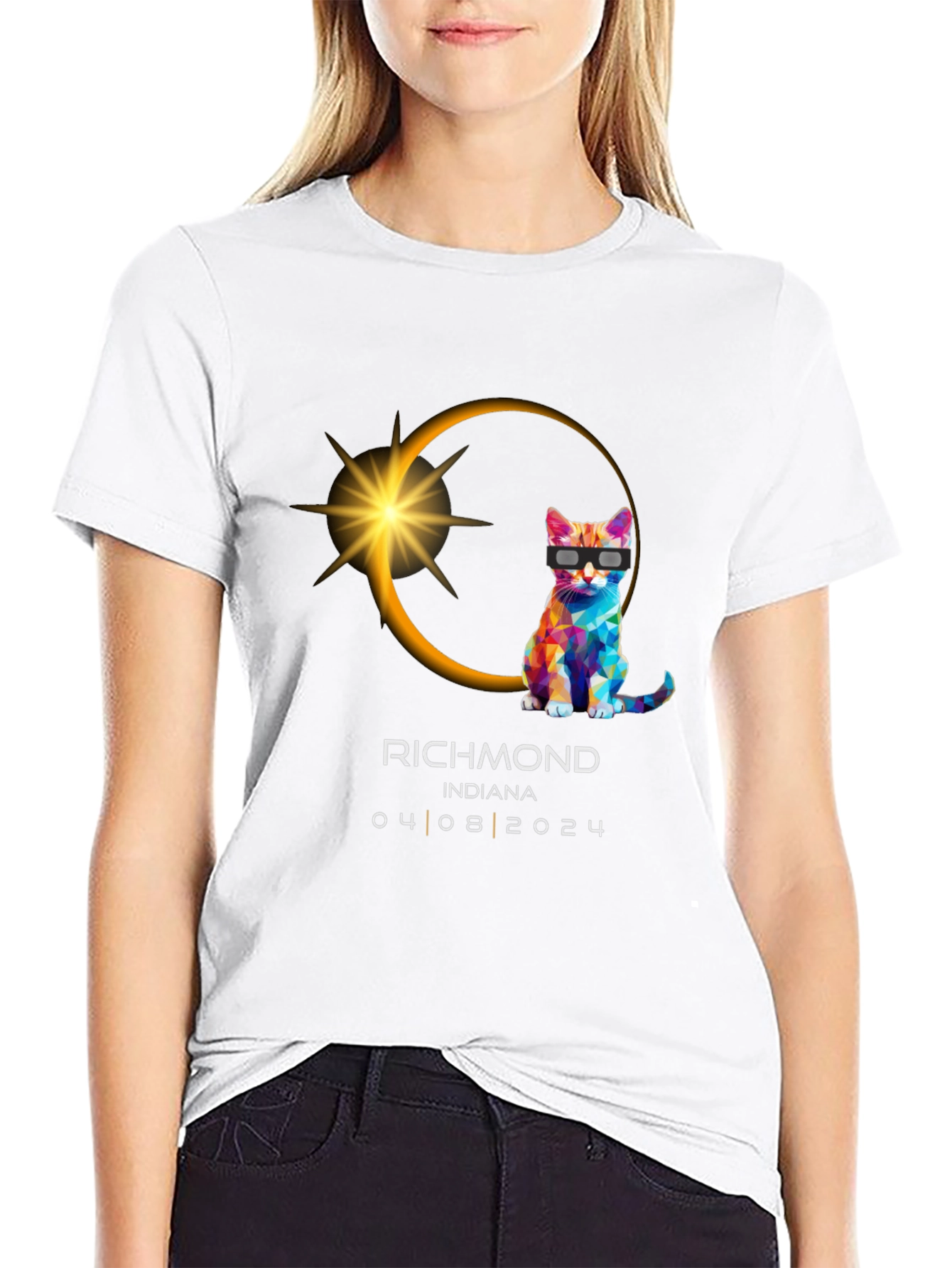Richmond Indiana 2024 Total Solar Eclipse Cat T-Shirt