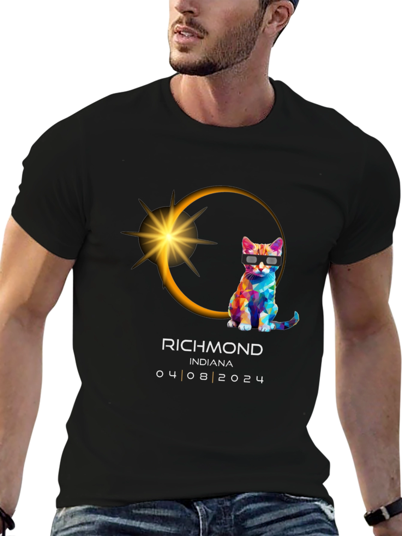 Richmond Indiana 2024 Total Solar Eclipse Cat T-Shirt