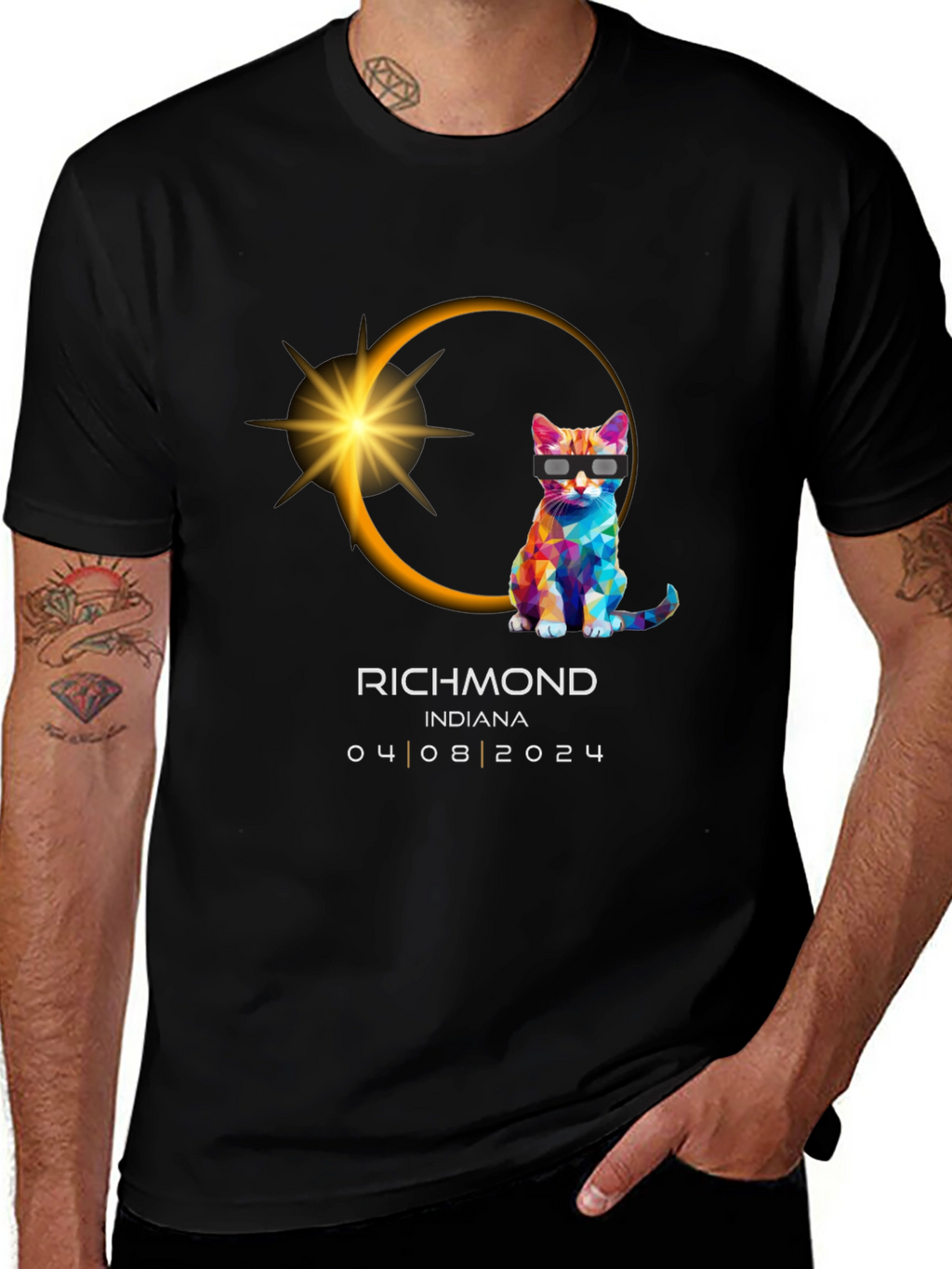 Richmond Indiana 2024 Total Solar Eclipse Cat T-Shirt