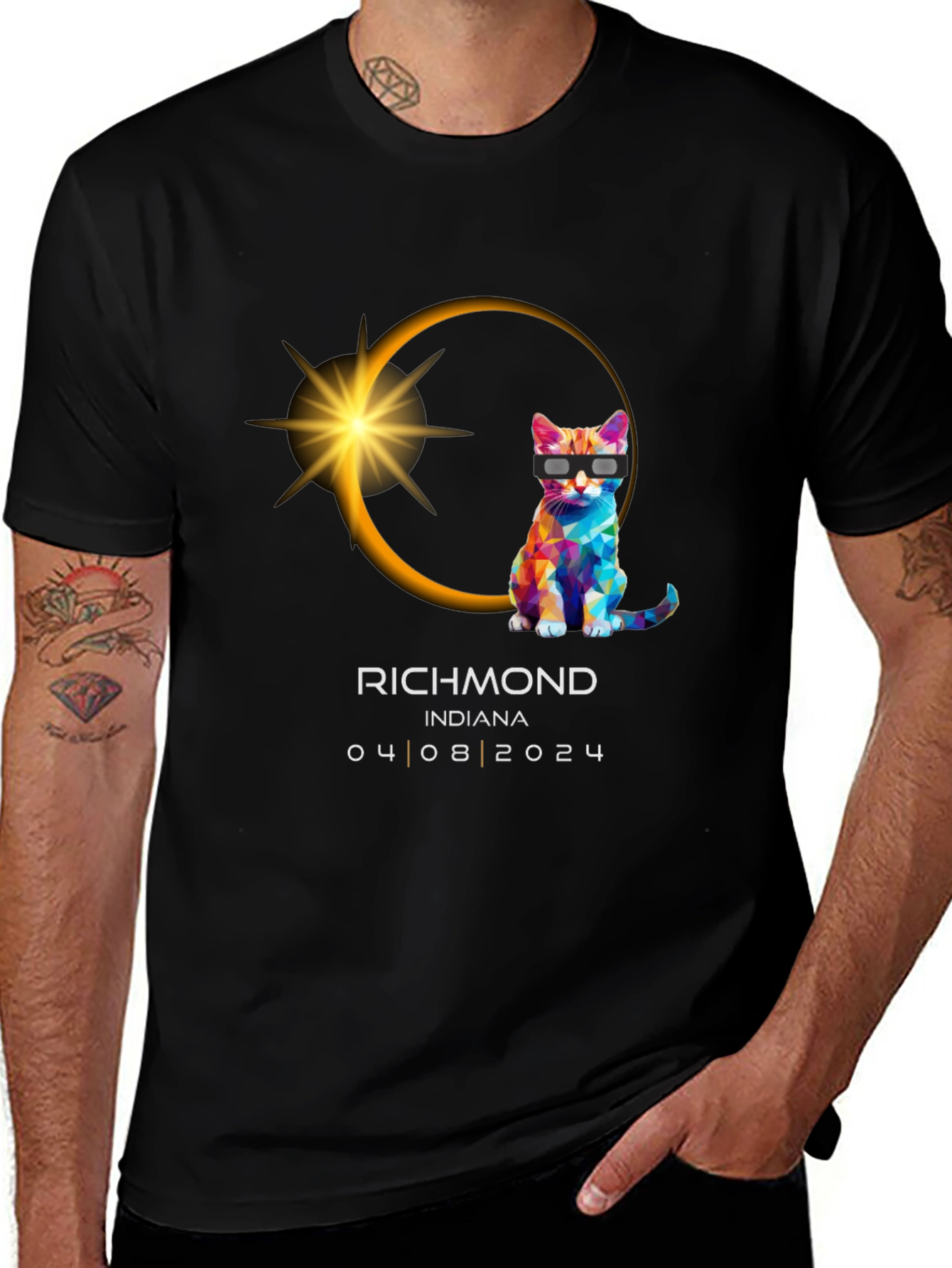 Richmond Indiana 2024 Total Solar Eclipse Cat T-Shirt
