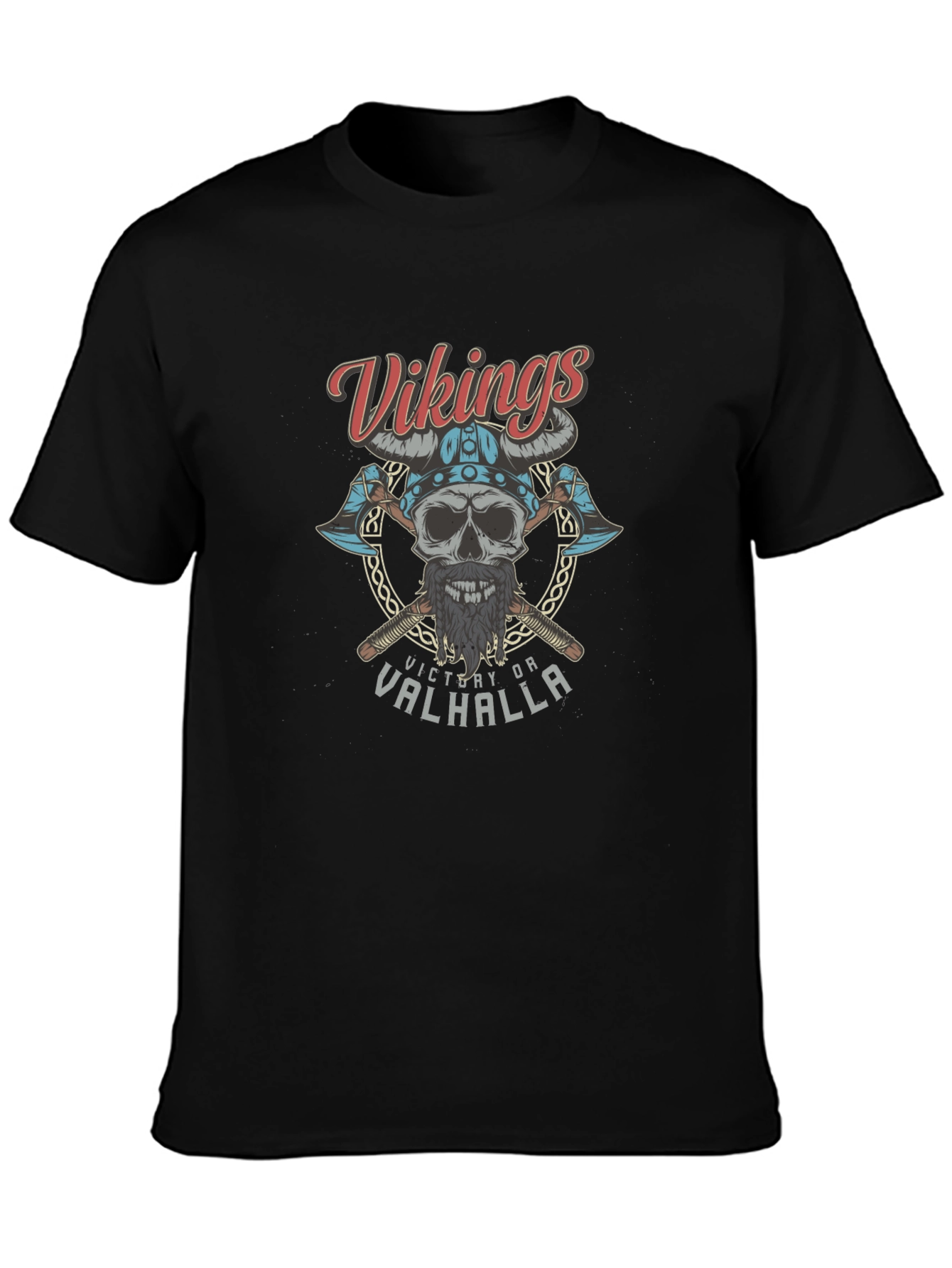 Vikings Skull Graphic T-Shirt - Victory or Valhalla