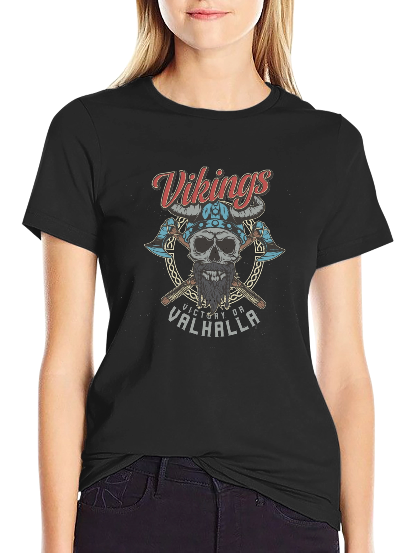Vikings Skull Graphic T-Shirt - Victory or Valhalla