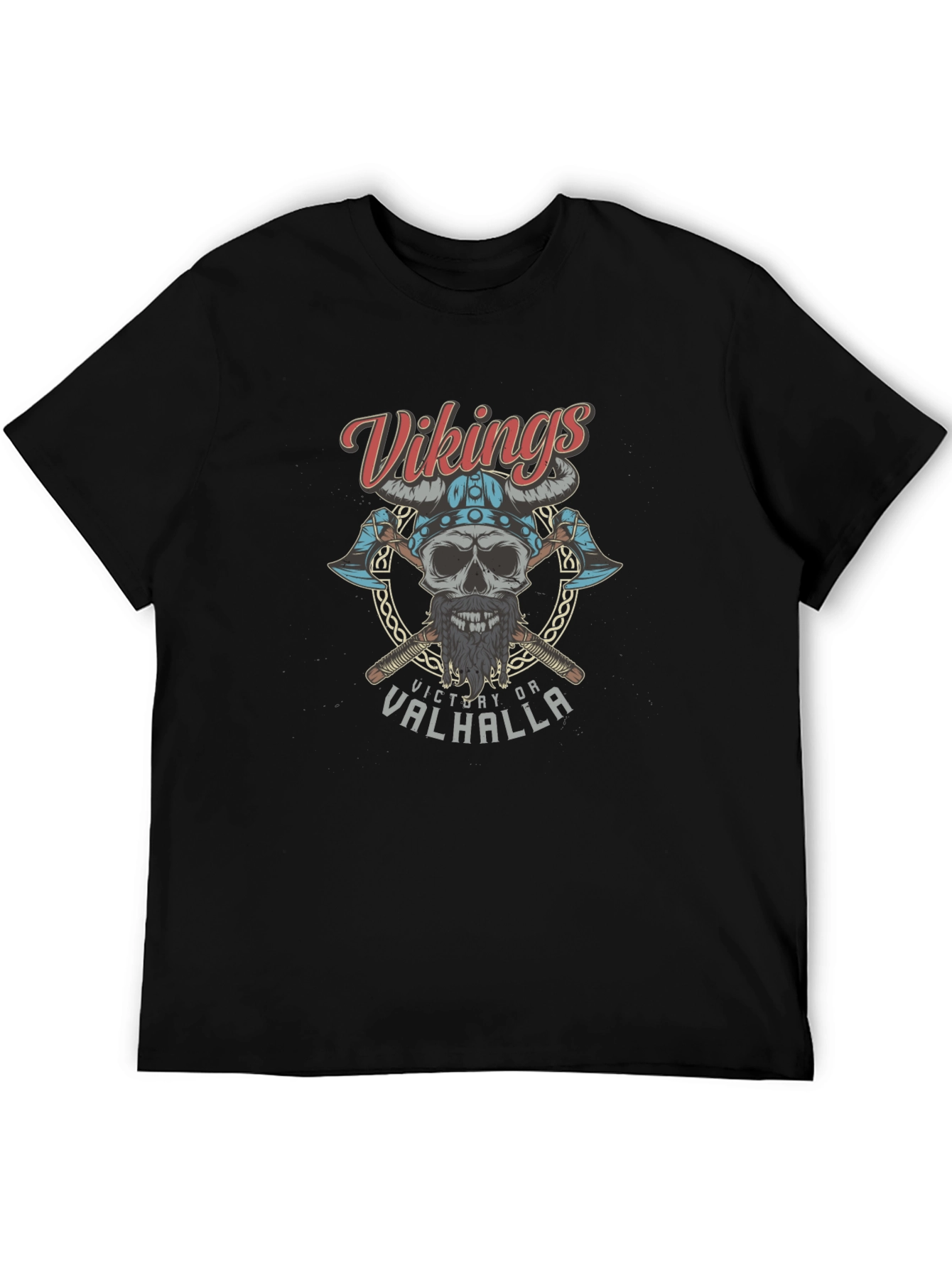 Vikings Skull Graphic T-Shirt - Victory or Valhalla