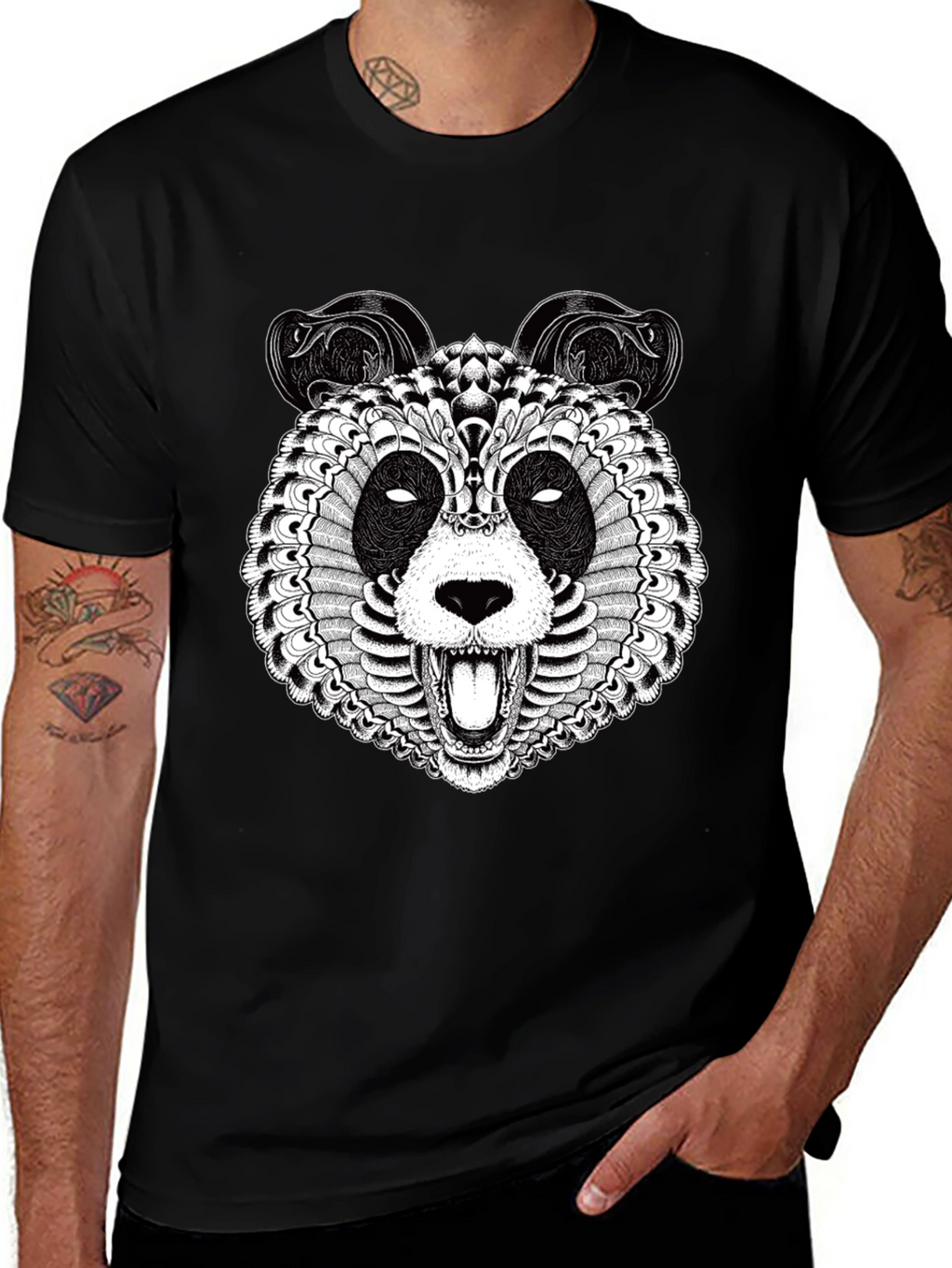Intricate Panda Graphic T-Shirt - Black